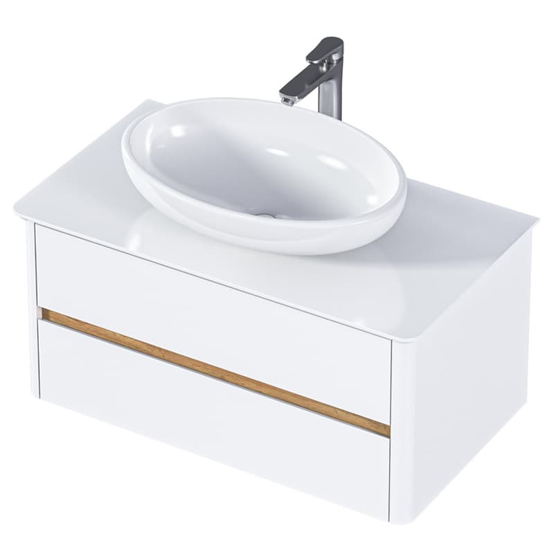 Тумба Monro 80П 2я белый столешница/стекло (для Ringo Cut 53/Infinity 60/Roll 53) без умывальника