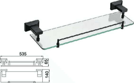 Одинарная стеклянная полка, матово-черный 